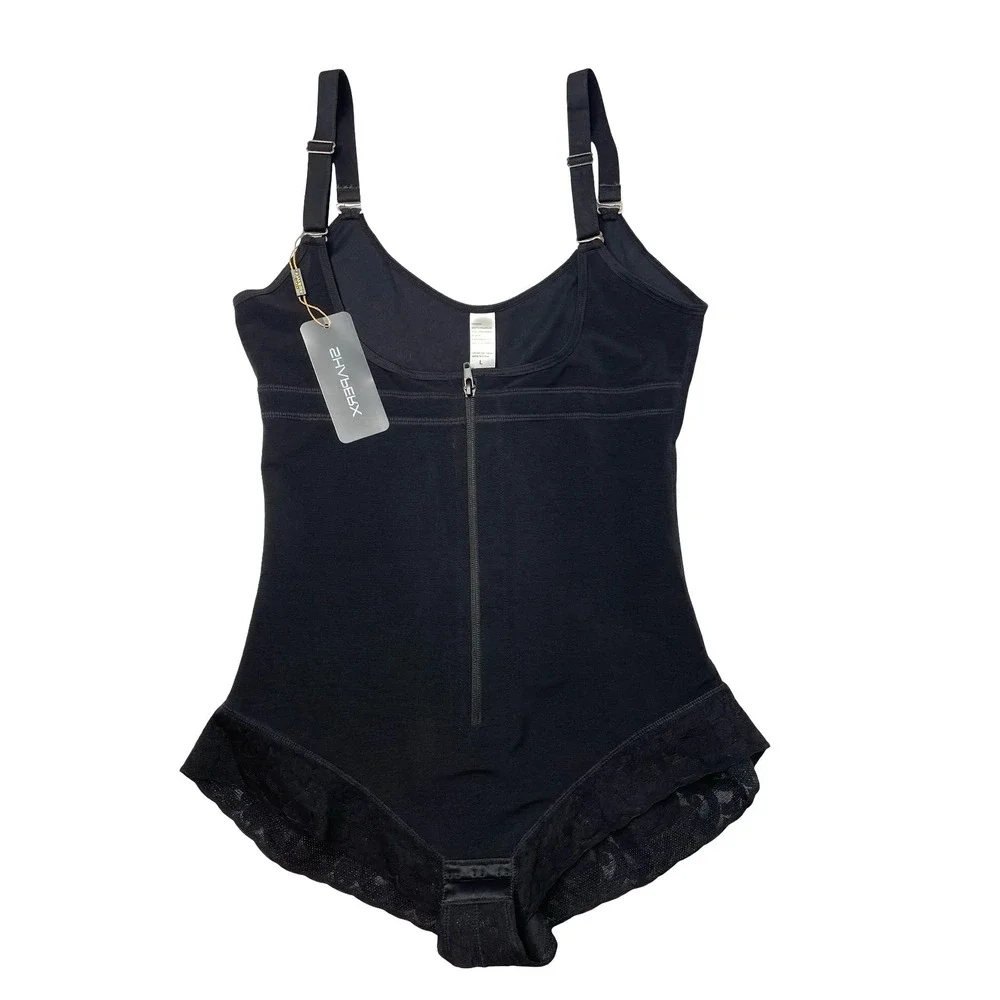 NEW Shaperx Colombian Firm Tummy Control Faja Zip & Hooks bodysuit Size L black